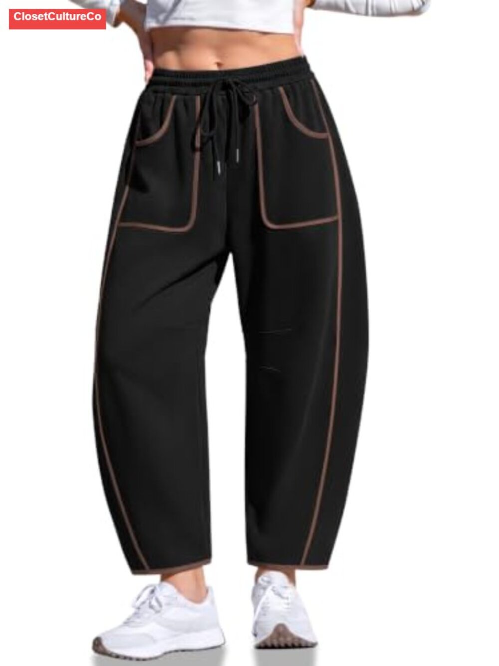TARSE Barrel Sweatpants Wide Leg Contrast Piping Loose Lounge Pants Relaxed Fit